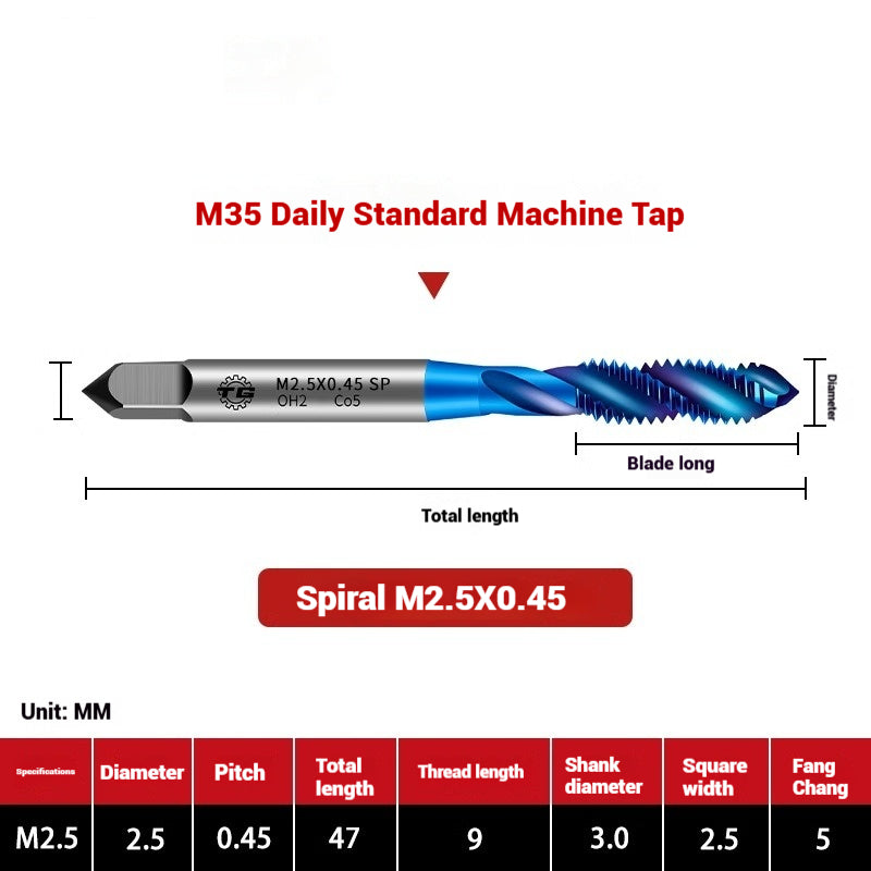 1108-M35 Japanese Standard Cobalt Machine Tap Screw Tip Rough Thread Coated Tap High Speed Steel Japanese Standard Spiral Groove Tap Shandong Denso Pricision Tools Co.,Ltd.